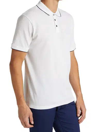 Giorgio Armani Men's Cotton Polo Shirt - White Navy - Size 46 | Thumbnail 4