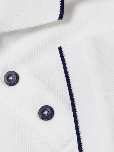 Giorgio Armani Men's Cotton Polo Shirt - White Navy - Size 46 | Thumbnail 7