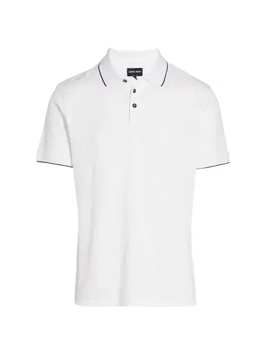 Giorgio Armani Men's Cotton Polo Shirt - White Navy - Size 46 | Thumbnail 1