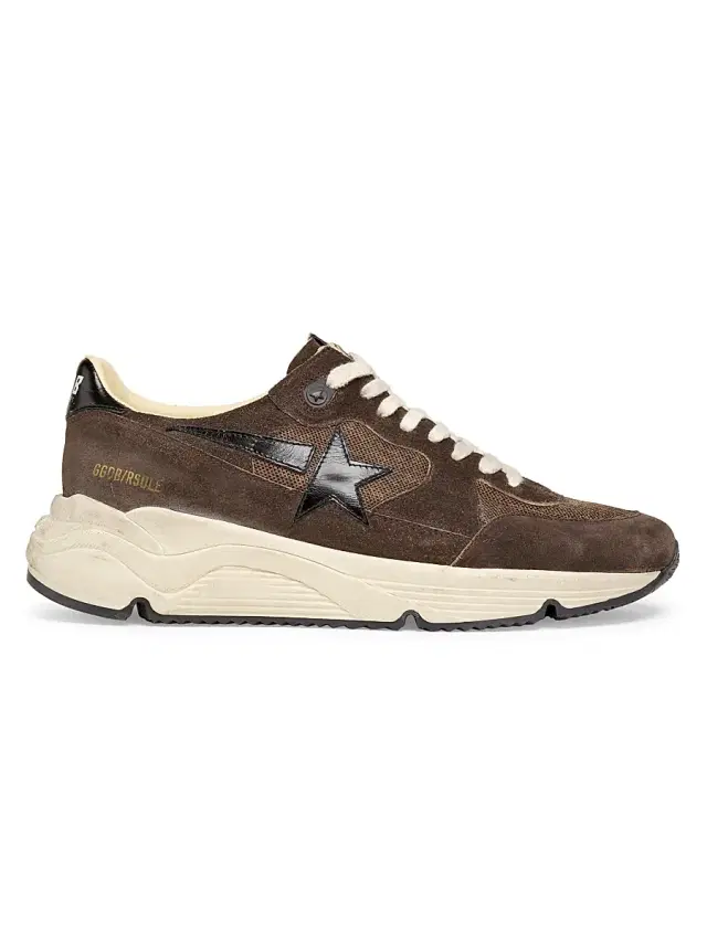 Men's Running Sole Leopard-Star Leather Sneakers - Mustang Black
