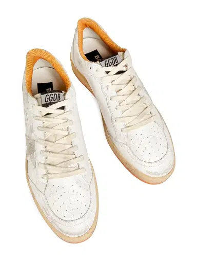 Golden Goose Men's Ball Star Crackled Leather Sneakers - White Beige Orange - Size 14 | Thumbnail 4 Golden Goose Men's Ball Star Crackled Leather Sneakers - White Beige Orange - Size 14 | Thumbnail 4