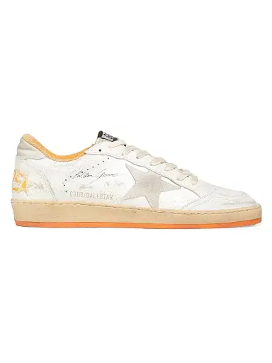 Golden Goose Men's Ball Star Crackled Leather Sneakers - White Beige Orange - Size 14 | Thumbnail 1 Golden Goose Men's Ball Star Crackled Leather Sneakers - White Beige Orange - Size 14 | Thumbnail 1