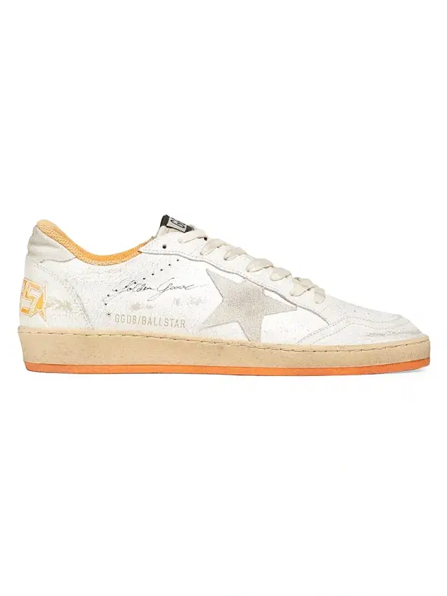 Golden Goose Men's Ball Star Crackled Leather Sneakers - White Beige Orange