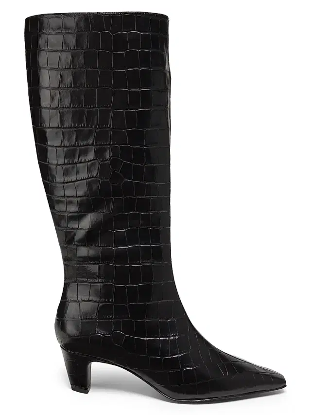 Women's Dellia 65MM Croc Leather Mid-Calf Boots - Black