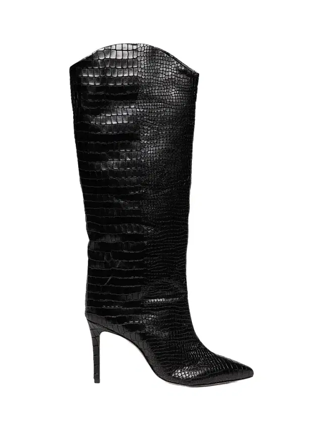Schutz Women's Maryana 90MM Croc-Embossed Leather Stiletto Boots - Black