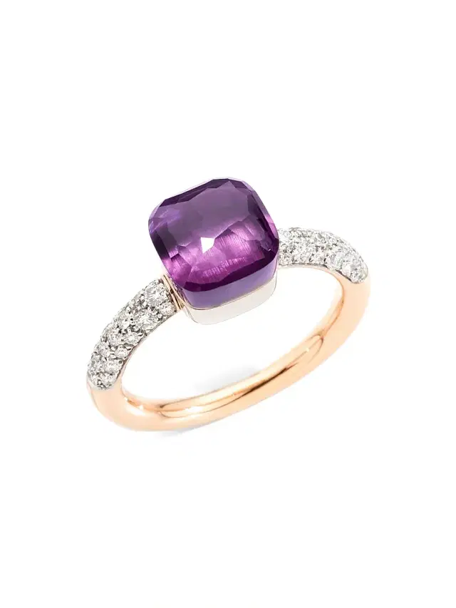 Women's Nudo Petit Amethyst, Diamond, 18K White Gold & 18K Rose Gold Ring - Rose White Gold