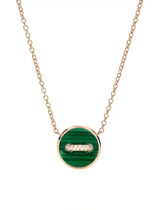 Women's Pom Pom Dot 18K Rose Gold, Malachite & 0.05 TCW Diamond Button Pendant Necklace - Rose Gold
