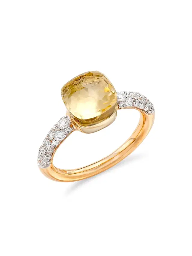 Women's Nudo Petit White Topaz, Diamond, 18K White Gold, & 18K Rose Gold Ring - Rose White Gold