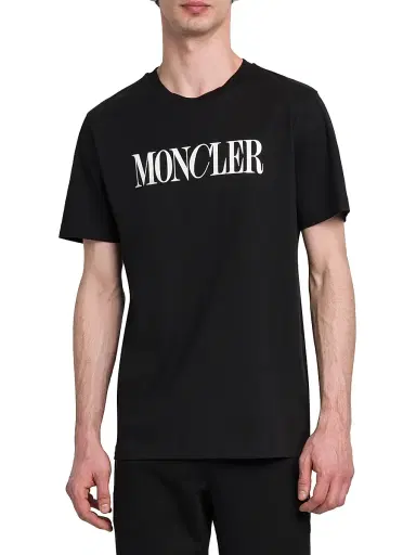 Moncler Men's Logo Short Sleeve Scripted T-Shirt - Black | Thumbnail 2 Moncler Men's Logo Short Sleeve Scripted T-Shirt - Black | Thumbnail 2