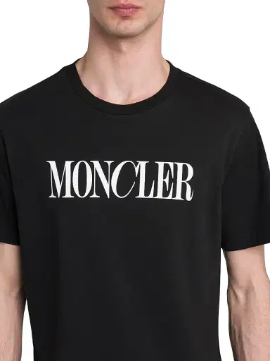 Moncler Men's Logo Short Sleeve Scripted T-Shirt - Black | Thumbnail 5 Moncler Men's Logo Short Sleeve Scripted T-Shirt - Black | Thumbnail 5