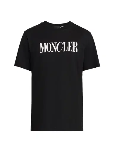 Moncler Men's Logo Short Sleeve Scripted T-Shirt - Black | Thumbnail 1 Moncler Men's Logo Short Sleeve Scripted T-Shirt - Black | Thumbnail 1