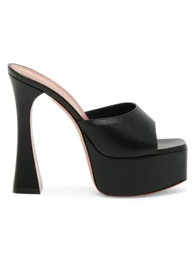 Amina Muaddi Women's Dalida 140MM Platform Leather Sandals - Nappa Black | Thumbnail 1