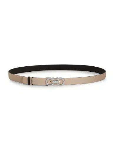 Ferragamo Women's Gancini Adjustable Cut-to-Size Reversible Textured Leather Belt - New Bisque | Thumbnail 1