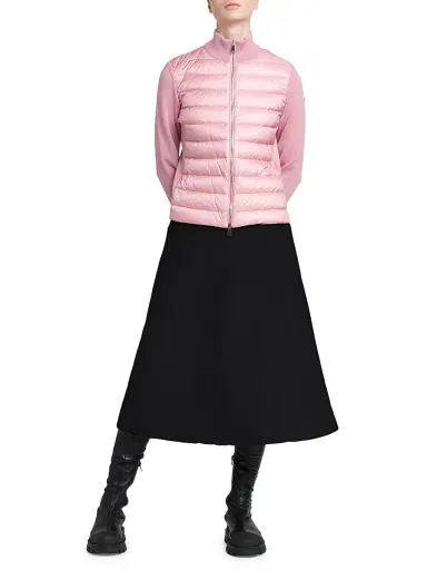 Moncler Women's Padded Down Knit Wool Cardigan - Black | Thumbnail 6