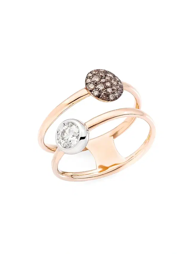 Women's Sabbia 18K Rose & White Gold, White & Brown Diamond Open Ring - Pink