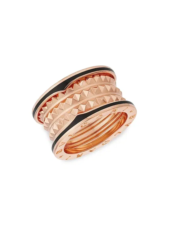 Women's B. zero1 Rock 18K Rose Gold & Black Ceramic 4-Band Ring - Pink Gold