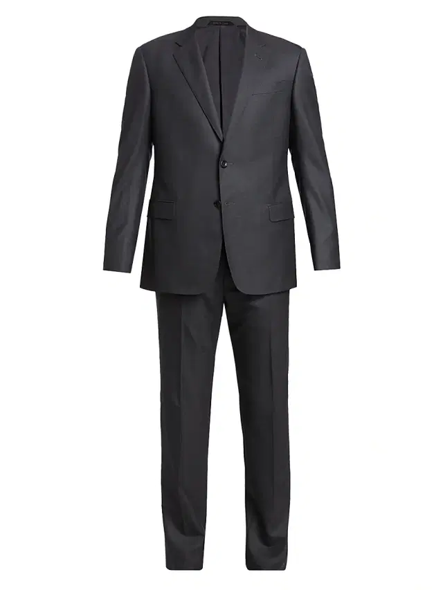 Men's Wool & Silk Two-Piece Suit - Solid Dark