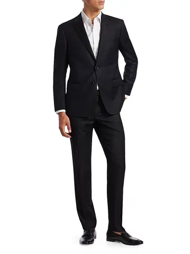 Giorgio Armani Men's Soft Basic Wool Two-Button Slim-Fit Blazer - Black - Size 46 | Thumbnail 2 Giorgio Armani Men's Soft Basic Wool Two-Button Slim-Fit Blazer - Black - Size 46 | Thumbnail 2