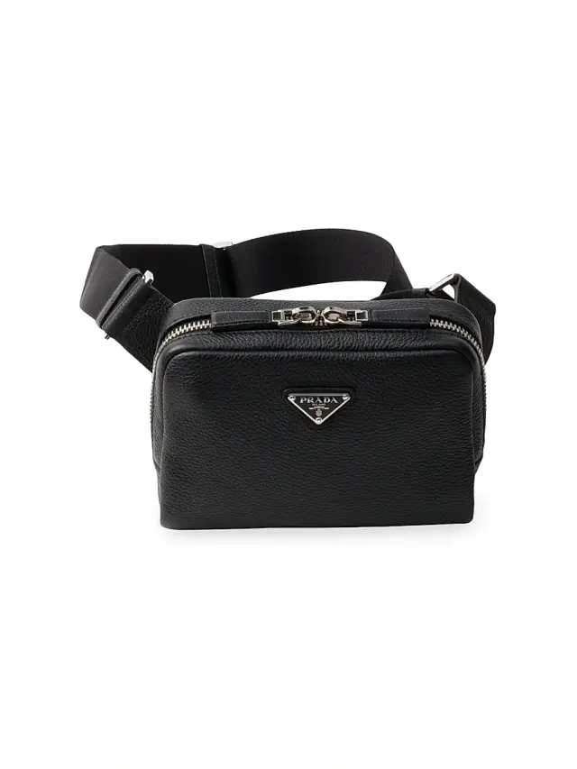 Prada Men's Leather Shoulder Bag - Black
