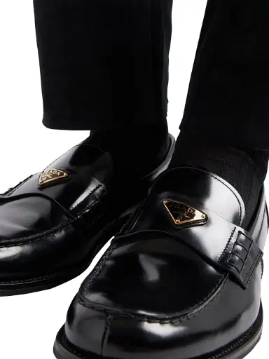 Prada Men's Brushed Leather Loafers - Black - Size 11.5 | Thumbnail 2