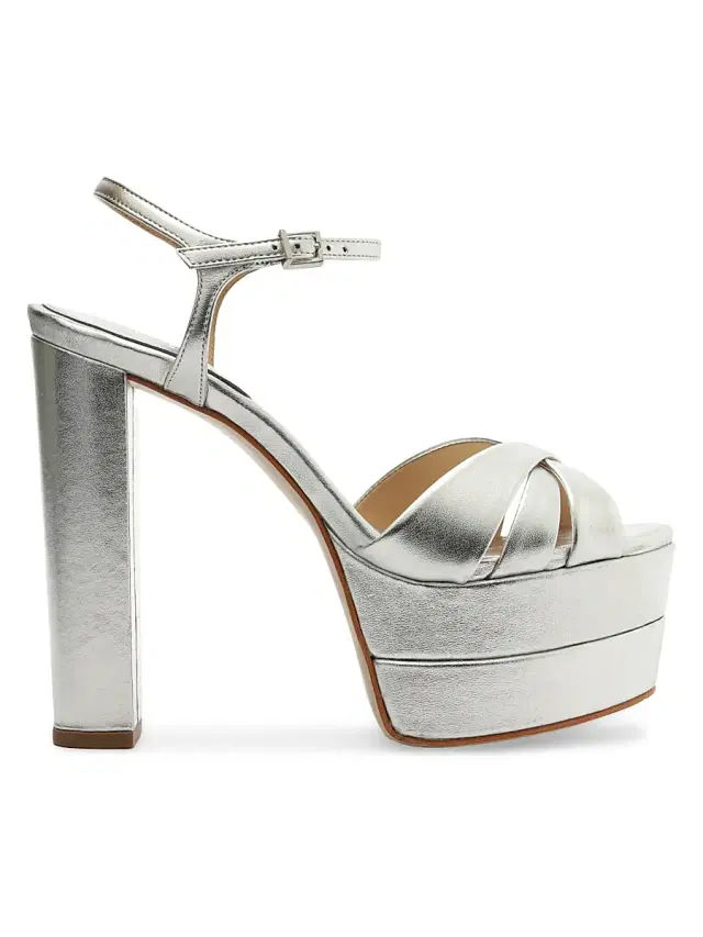 Schutz Women's Keefa 140MM Metallic Leather Platform Sandals - Prata