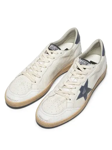 Golden Goose Men's Ballstar Lizard-Print Leather Sneakers - White Dusty Blue | Thumbnail 4