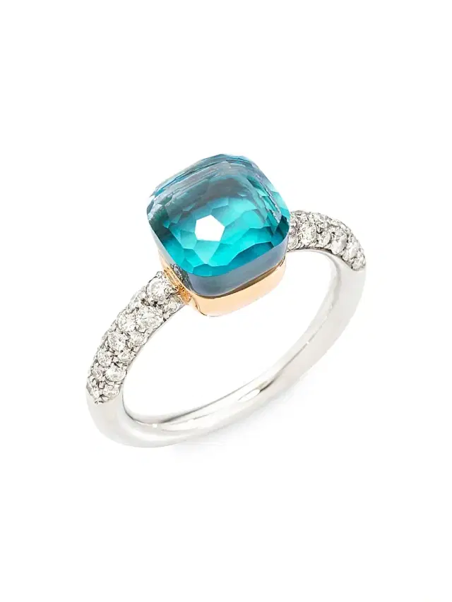 Women's Nudo 18K Two-Tone Gold & Sky Blue Topaz Doublet & Diamond Petite Ring - White Gold