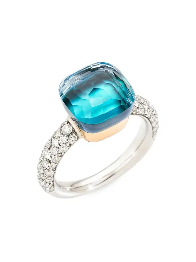 Women's Nudo 18K Two-Tone Gold, Sky Blue Topaz & Diamond Classic Ring - White Gold