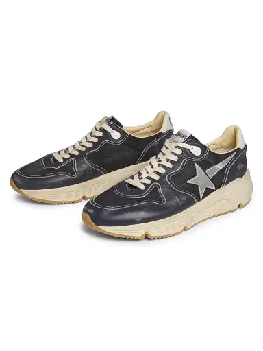 Golden Goose Men's Running Sole Leather-Trimmed Sneakers - Dark Blue Black Silver | Thumbnail 2 Golden Goose Men's Running Sole Leather-Trimmed Sneakers - Dark Blue Black Silver | Thumbnail 2