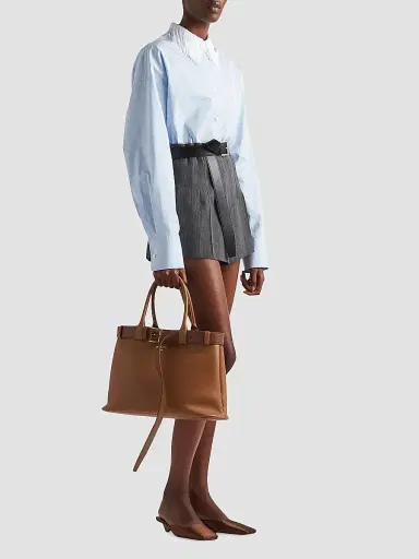 Prada Women's Buckle Large Leather Top Handle Bag with Belt - Brown | Thumbnail 2