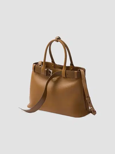 Prada Women's Buckle Large Leather Top Handle Bag with Belt - Brown | Thumbnail 3