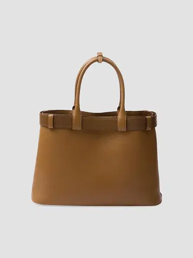 Prada Women's Buckle Large Leather Top Handle Bag with Belt - Brown | Thumbnail 4