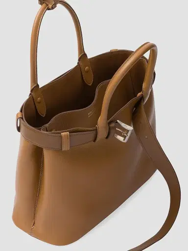 Prada Women's Buckle Large Leather Top Handle Bag with Belt - Brown | Thumbnail 5