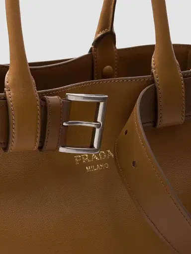 Prada Women's Buckle Large Leather Top Handle Bag with Belt - Brown | Thumbnail 6