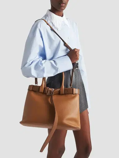 Prada Women's Buckle Large Leather Top Handle Bag with Belt - Brown | Thumbnail 8