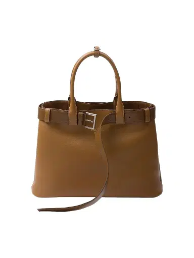 Prada Women's Buckle Large Leather Top Handle Bag with Belt - Brown | Thumbnail 1