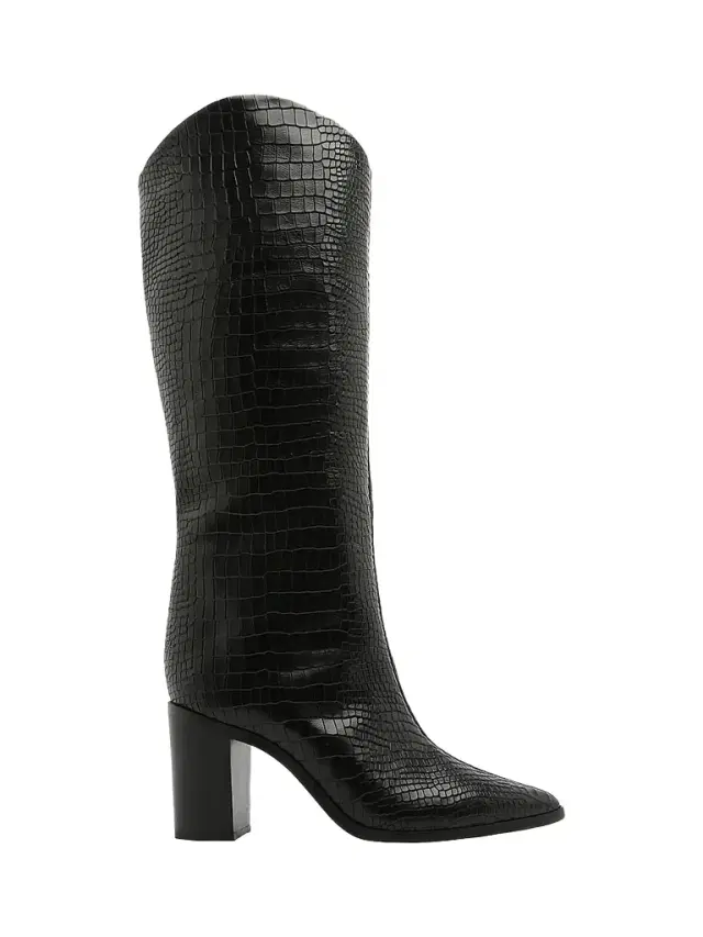 Schutz Women's Analeah 85MM Croc-Embossed Leather Boots - Black Maryana