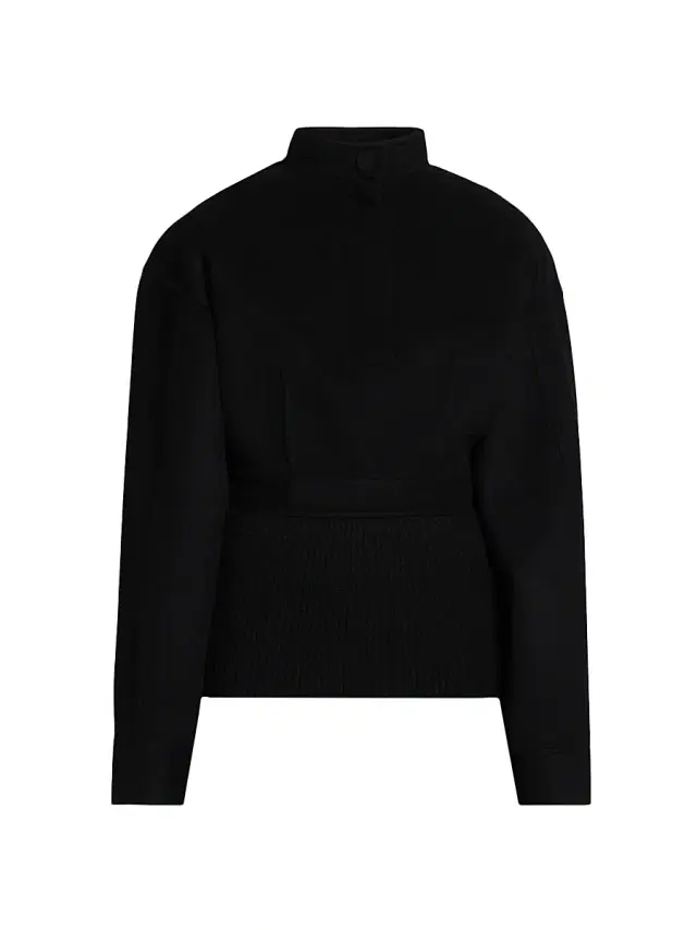 Women's Half Placket Wool Sweater - Black