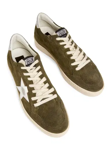 Golden Goose Men's Ball Star Suede & Leather Sneakers - Olive Night Silver | Thumbnail 4 Golden Goose Men's Ball Star Suede & Leather Sneakers - Olive Night Silver | Thumbnail 4