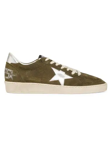 Golden Goose Men's Ball Star Suede & Leather Sneakers - Olive Night Silver | Thumbnail 1 Golden Goose Men's Ball Star Suede & Leather Sneakers - Olive Night Silver | Thumbnail 1