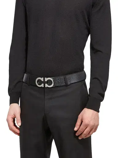 Ferragamo Men's Gancini Buckle Adjustable Cut-to-Size Reversible Belt - Nero Hickory - Size 44 | Thumbnail 2 Ferragamo Men's Gancini Buckle Adjustable Cut-to-Size Reversible Belt - Nero Hickory - Size 44 | Thumbnail 2