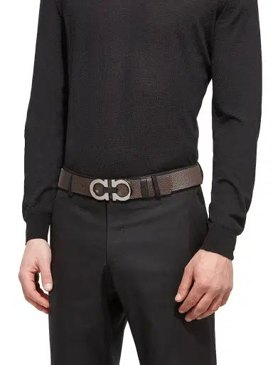 Ferragamo Men's Gancini Buckle Adjustable Cut-to-Size Reversible Belt - Nero Hickory - Size 44 | Thumbnail 3 Ferragamo Men's Gancini Buckle Adjustable Cut-to-Size Reversible Belt - Nero Hickory - Size 44 | Thumbnail 3