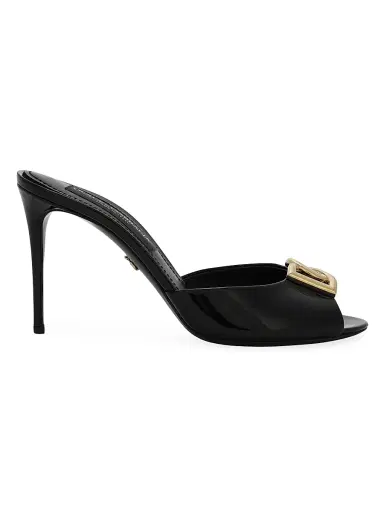 Dolce & Gabbana Women's 90MM Leather Logo Mules - Black - Size 8 | Thumbnail 1