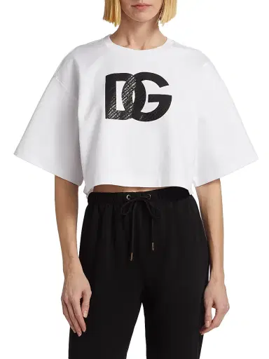 Dolce & Gabbana Women's Crop Logo T-Shirt - White | Thumbnail 3