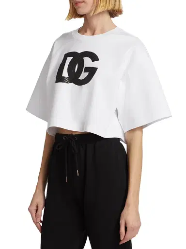 Dolce & Gabbana Women's Crop Logo T-Shirt - White | Thumbnail 4