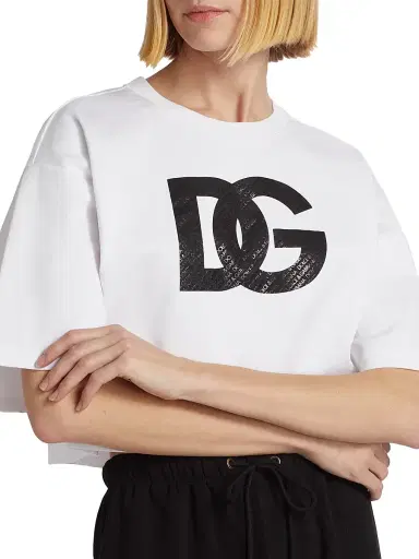 Dolce & Gabbana Women's Crop Logo T-Shirt - White | Thumbnail 6