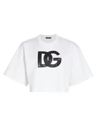 Dolce & Gabbana Women's Crop Logo T-Shirt - White | Thumbnail 1