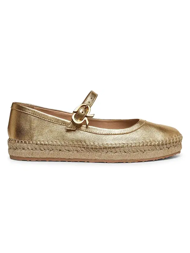 Women's Metallic Leather Ribbon-Buckle Ballerina Flats - Mekong