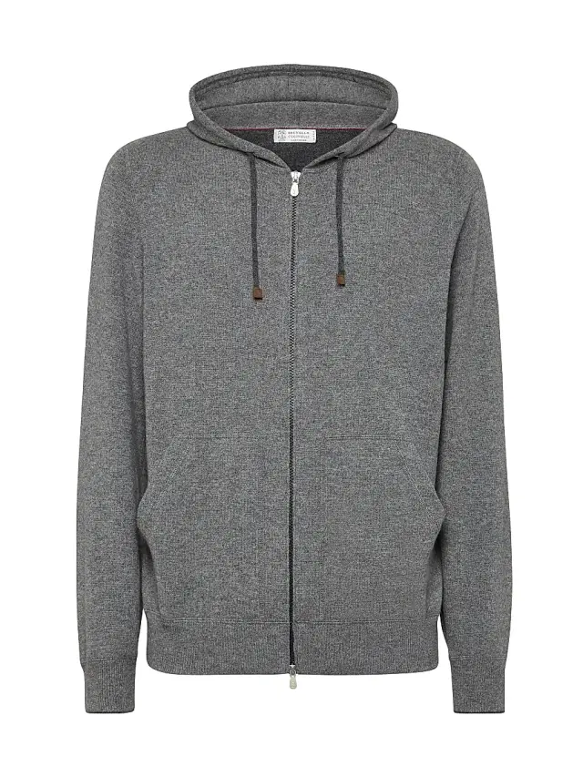 Men's Cashmere Sweatshirt Style Cardigan with Hood - Black