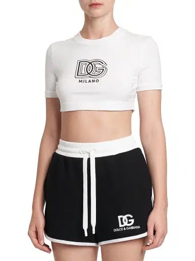 Dolce & Gabbana Women's Logo Cotton-Blend Crop T-Shirt - Optical White | Thumbnail 4 Dolce & Gabbana Women's Logo Cotton-Blend Crop T-Shirt - Optical White | Thumbnail 4